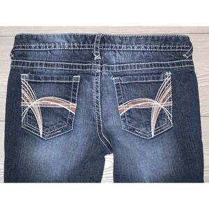 Rue 21 Jeans Womens 7/8 Short Blue Denim Flare Leg Bootcut Y2K Embellished Jewel